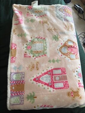 cupcakes & cashmere Pink Gingerbread Village Holiday Throw Blanket